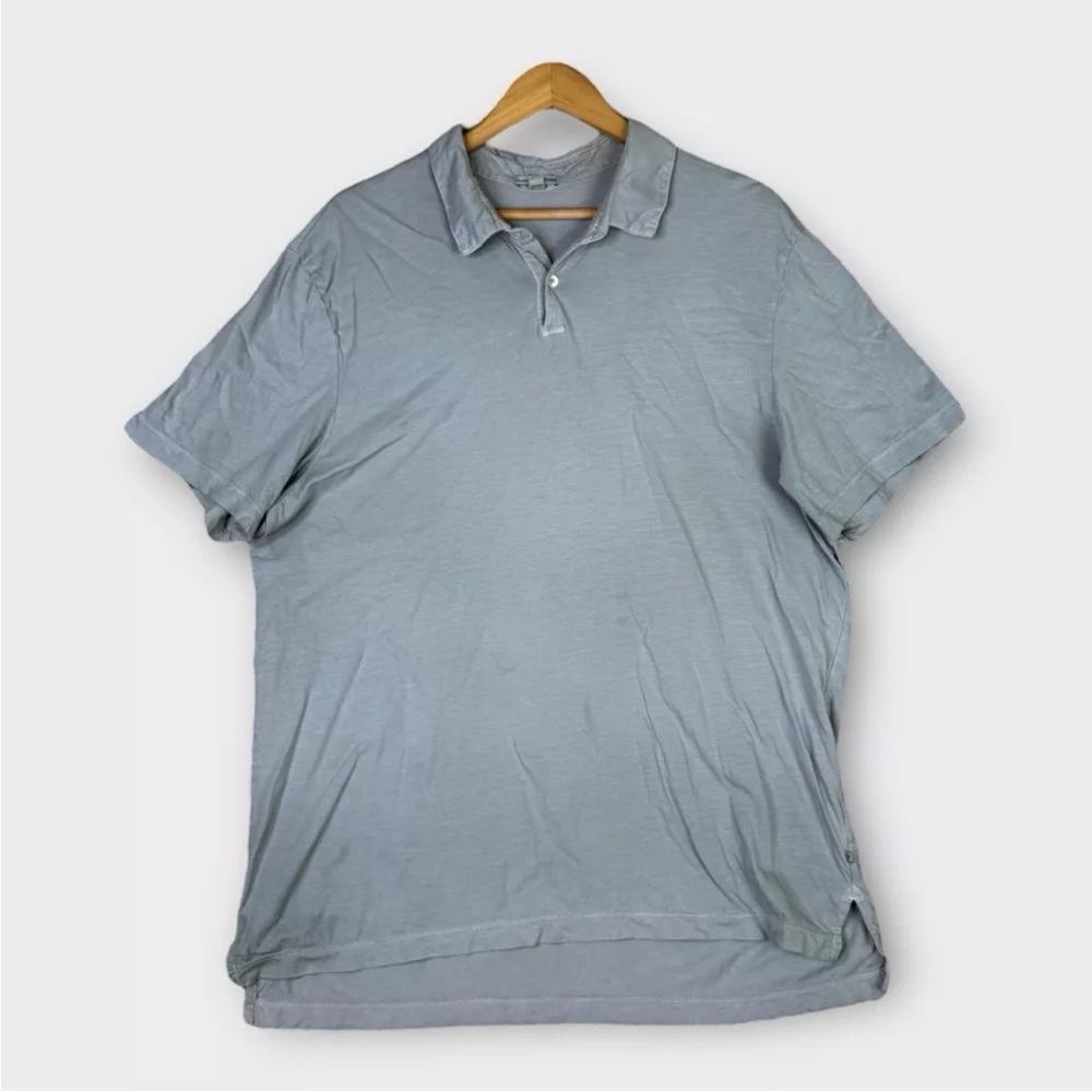 Standard James Perse Men's Polo Shirt 5 Gray Distressed Short Sleeve Cotton